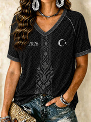 Women's Turkey 2026 Football V-neck off-shoulder short-sleeved T-shirt