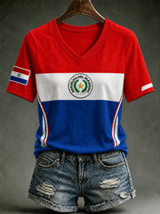Women's Paraguay Football Fan Gift Art Print Casual Short Sleeve T-shirt