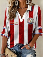 Women's Paraguay Football Mid-length Sleeves V-Neck T-Shirt
