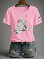 Women's Fall Season Halloween Ghost Print Casual Tee