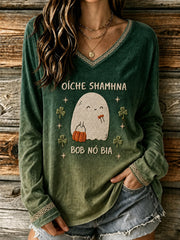 Women's Irish Halloween Samhain Print V-Neck T-Shirt