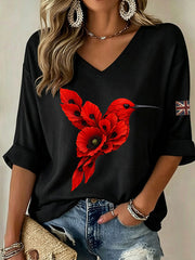 Women's Hummingbird Mid-length Sleeves V-Neck T-Shirt