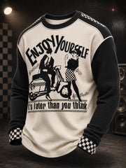 Men's Ska Revival Style Printed Waffle Long Sleeve T-Shirt