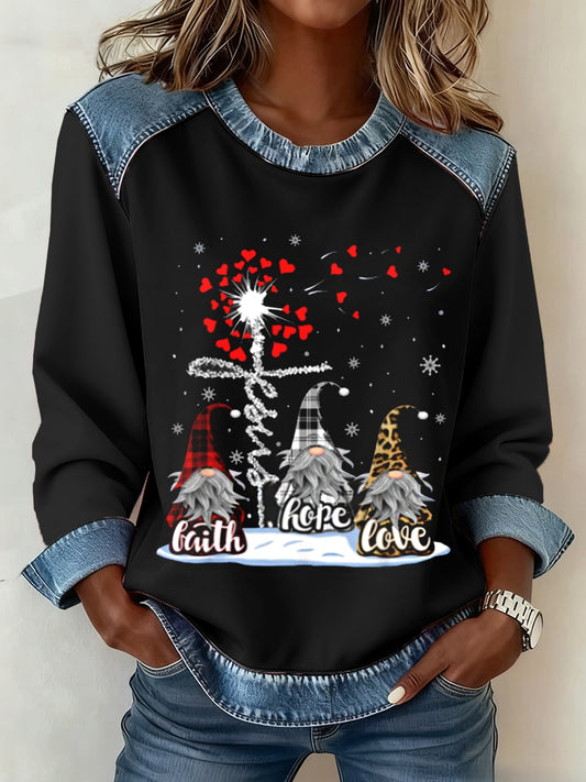 Women's Faith Rope love Denim Patchwork Top
