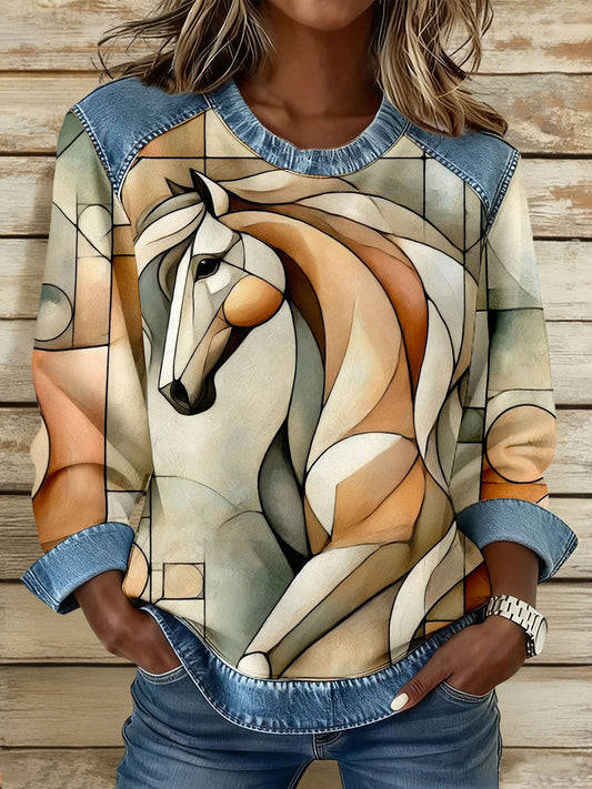Women's Geometric Horse Art Print Sweatshirts