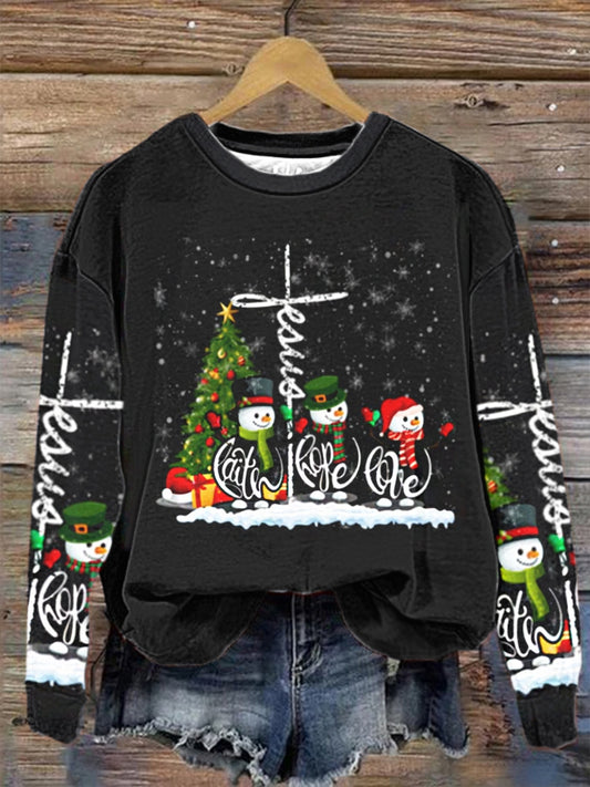 Women's Jesus Faith Hope Love Snowman Funny Xmas For Christian Regular Sweatshirt