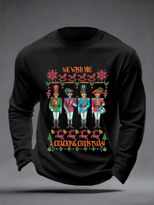 Men's Retro Wish You Have A Cracking Christmas Classic Legendary Rock Band Print Casual Long Sleeve T-Shirt