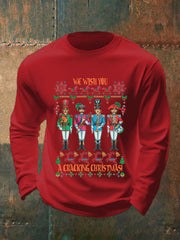 Men's Retro Wish You Have A Cracking Christmas Classic Legendary Rock Band Print Casual Long Sleeve T-Shirt