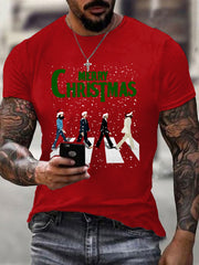Men's Merry Christmas Retro Classic Legendary Rock Band Print Casual Tee