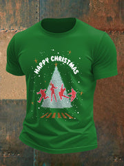 Men's Retro Merry Christmas Classic Legendary Rock Band Print Casual Tee