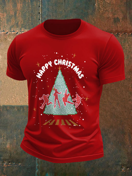 Men's Retro Merry Christmas Classic Legendary Rock Band Print Casual Tee