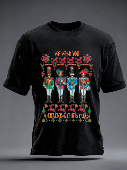 Men's Retro Wish You Have A Cracking Christmas Classic Legendary Rock Band Print Casual Tee