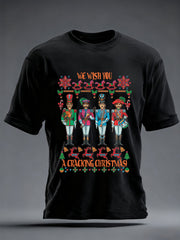 Men's Retro Wish You Have A Cracking Christmas Classic Legendary Rock Band Print Casual Tee