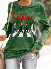 Women's Merry Christmas Retro Classic Legendary Rock Band Print Casual  Sweatshirt