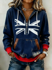 Women's Vintage British style Printed Casual Hoodie