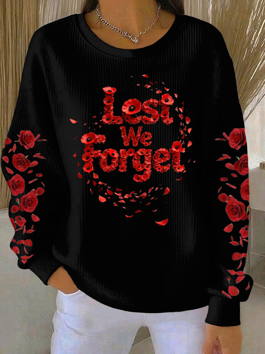 Women's poppy flower Lest We Forget Ribbed Round-Neck Sweatshirt