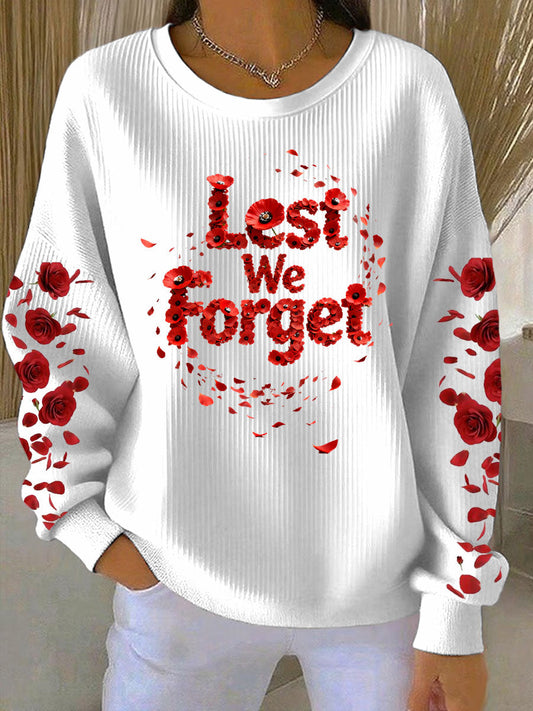 Women's poppy flower Lest We Forget Ribbed Round-Neck Sweatshirt