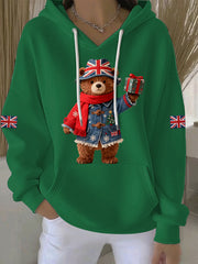 Women's Christmas British style Print Casual Hoodie