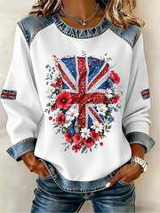 Women's UK Pattern Patchwork Denim Patchwork Top