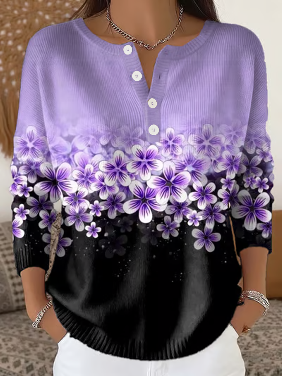 Women‘s Purple Floral Print long-sleeve cardigan