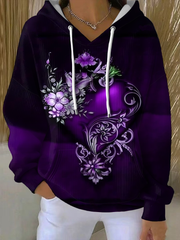 Women's  Purple Floral Printed Hoodie
