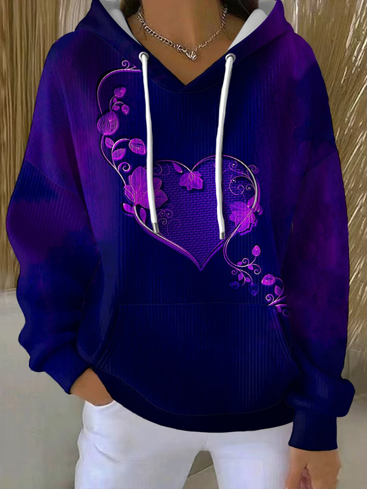 Women's Vintage Purple Floral Art Print Hoodie