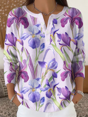 Women‘s Purple Floral Print long-sleeve cardigan
