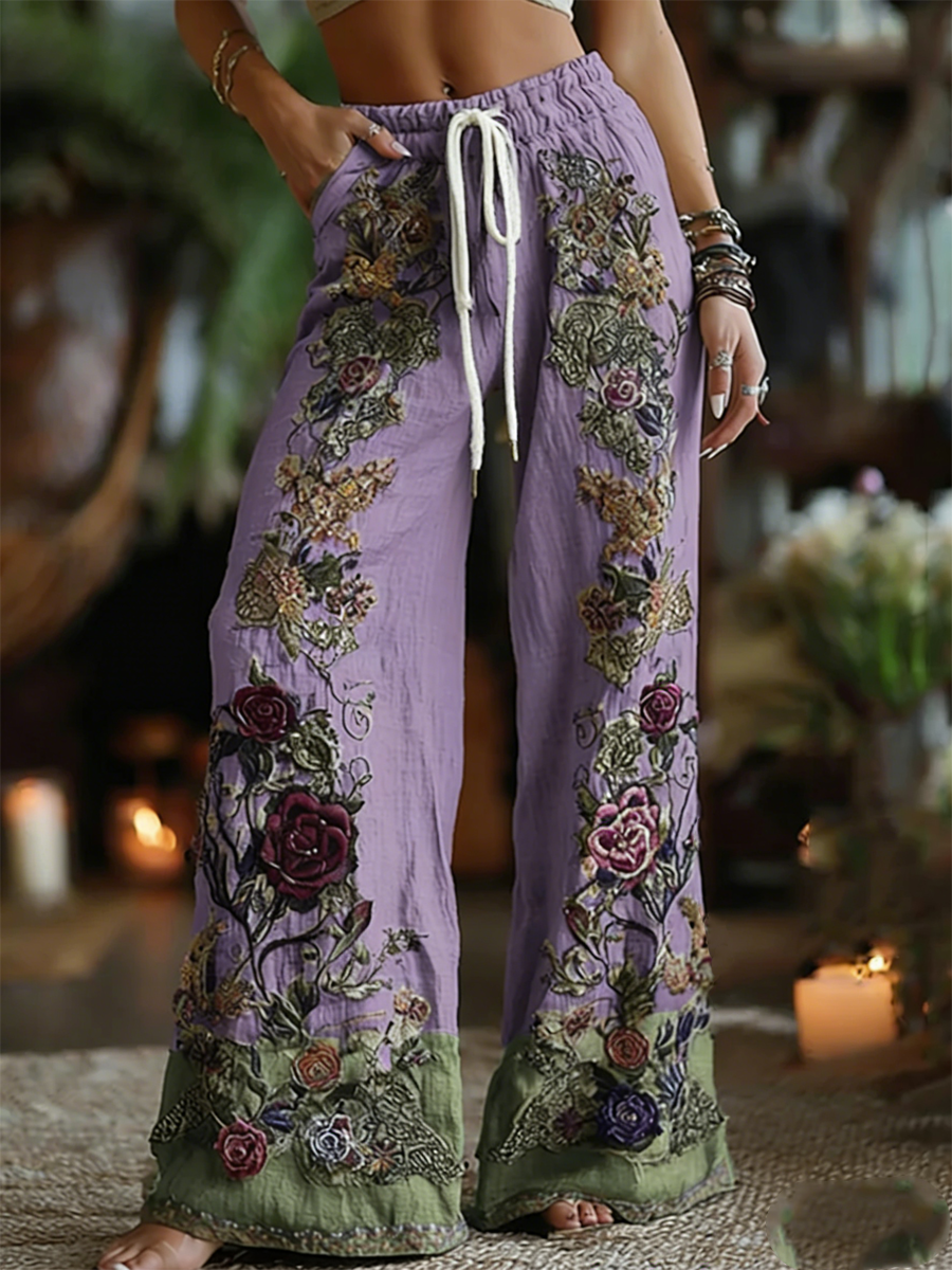 Classy Purple Lavender And Floral  Art  Pants