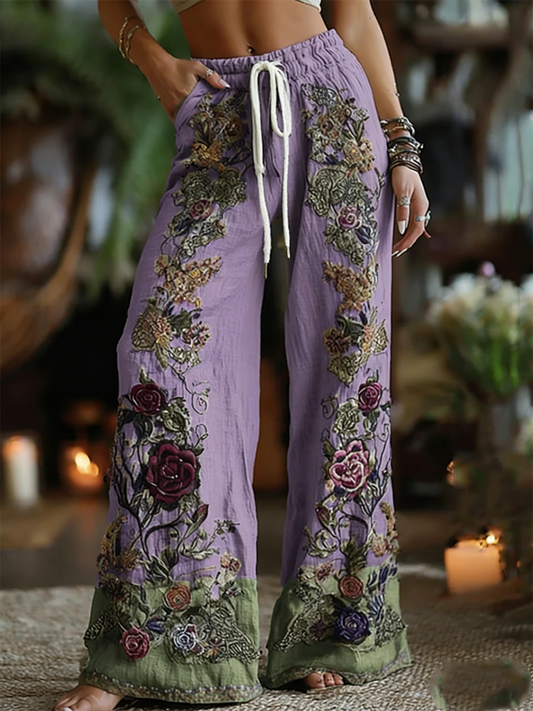 Classy Purple Lavender And Floral  Art  Pants