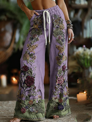 Classy Purple Lavender And Floral  Art  Pants