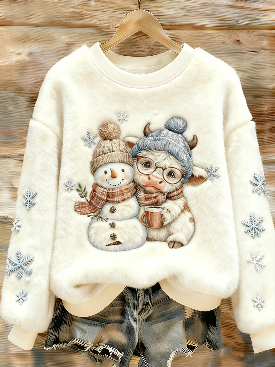 Women's Animal Highland Cow Yeti Print Flannel Hoodie