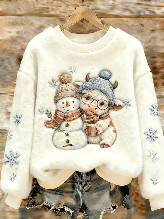 Women's Animal Highland Cow Yeti Print Flannel Hoodie