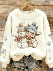 Women's Animal Highland Cow Yeti Print Flannel Hoodie