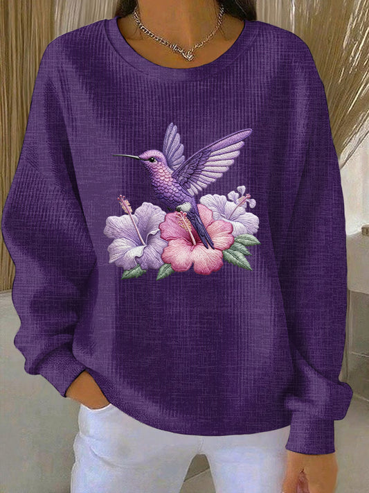 Women's  Purple Flora Art Print Casual Sweatshirt