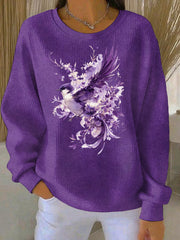 Women's  Purple Flora Art Print Casual Sweatshirt