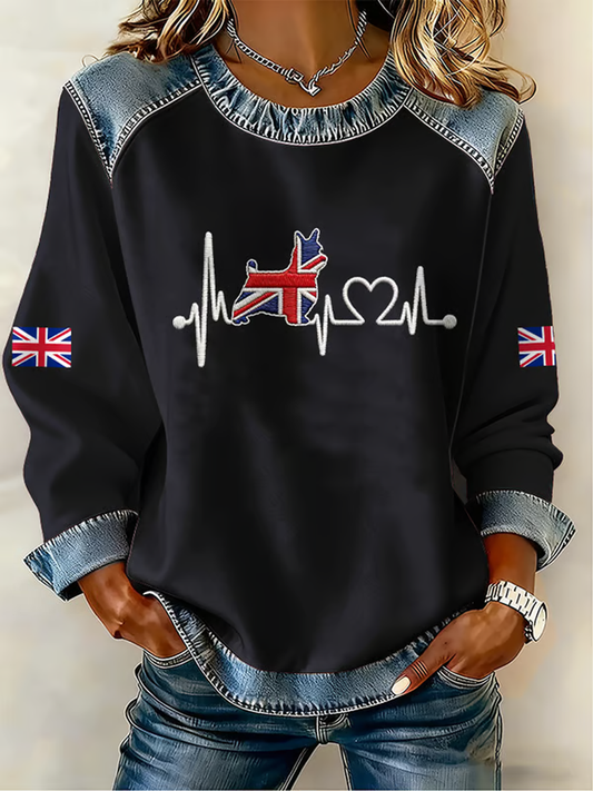 Women's UK West Highland White Terrier Denim Patchwork Top