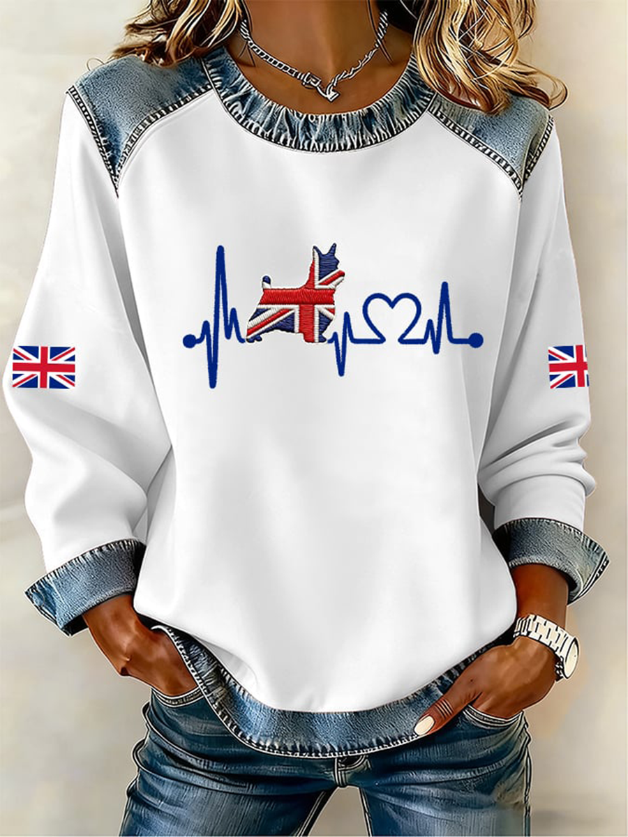 Women's UK West Highland White Terrier Denim Patchwork Top