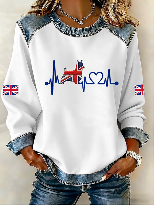Women's UK West Highland White Terrier Denim Patchwork Top