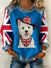Women's UK West Highland White Terrier Denim Patchwork Top