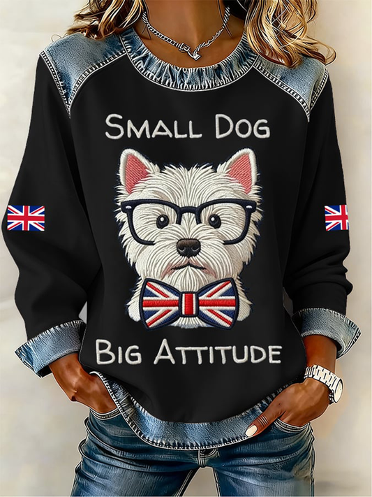 Women's UK West Highland White Terrier Denim Patchwork Top