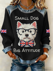 Women's UK West Highland White Terrier Denim Patchwork Top