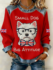 Women's UK West Highland White Terrier Denim Patchwork Top
