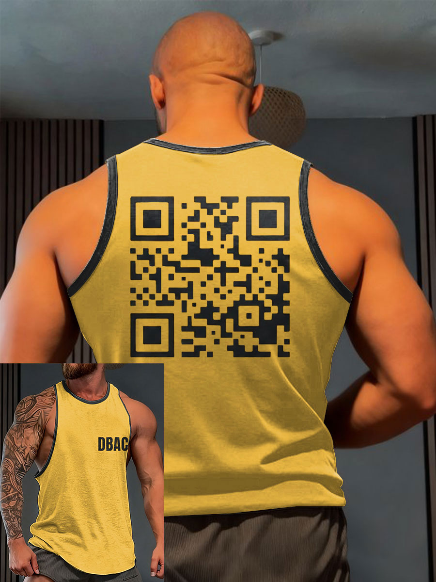 Men's Limerick Lion Ireland's Strongest Man Funny QR Code Printed Tank Tops