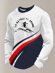 Men's Winter Sports 2026 Skiing Print Waffle Long Sleeve Sweatshirt