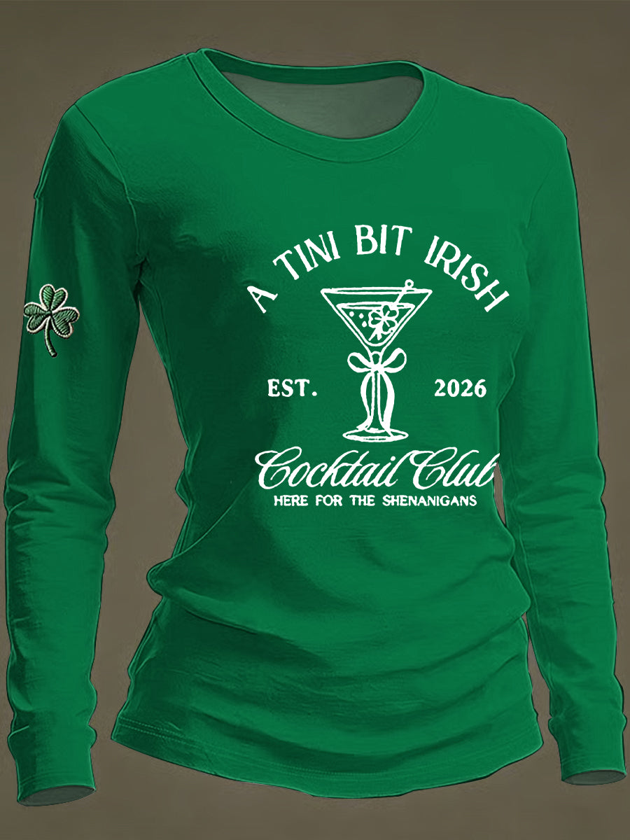 Women's St Patrick's Day A Tini Bit Irish Shamrock Long Sleeve T-shirt