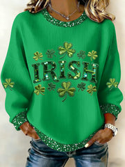Women's St Patrick's Day  Shamrock  Ribbed Round-Neck Sweatshirt