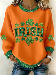 Women's St Patrick's Day  Shamrock  Ribbed Round-Neck Sweatshirt