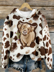 Women's Funny Highland Cow Floral Art Cozy Hooded Sweater