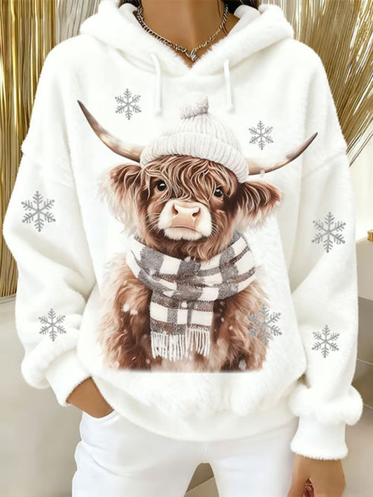 Women's Highland Cow Art Print Casual Hoodie