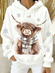 Women's Highland Cow Art Print Casual Hoodie